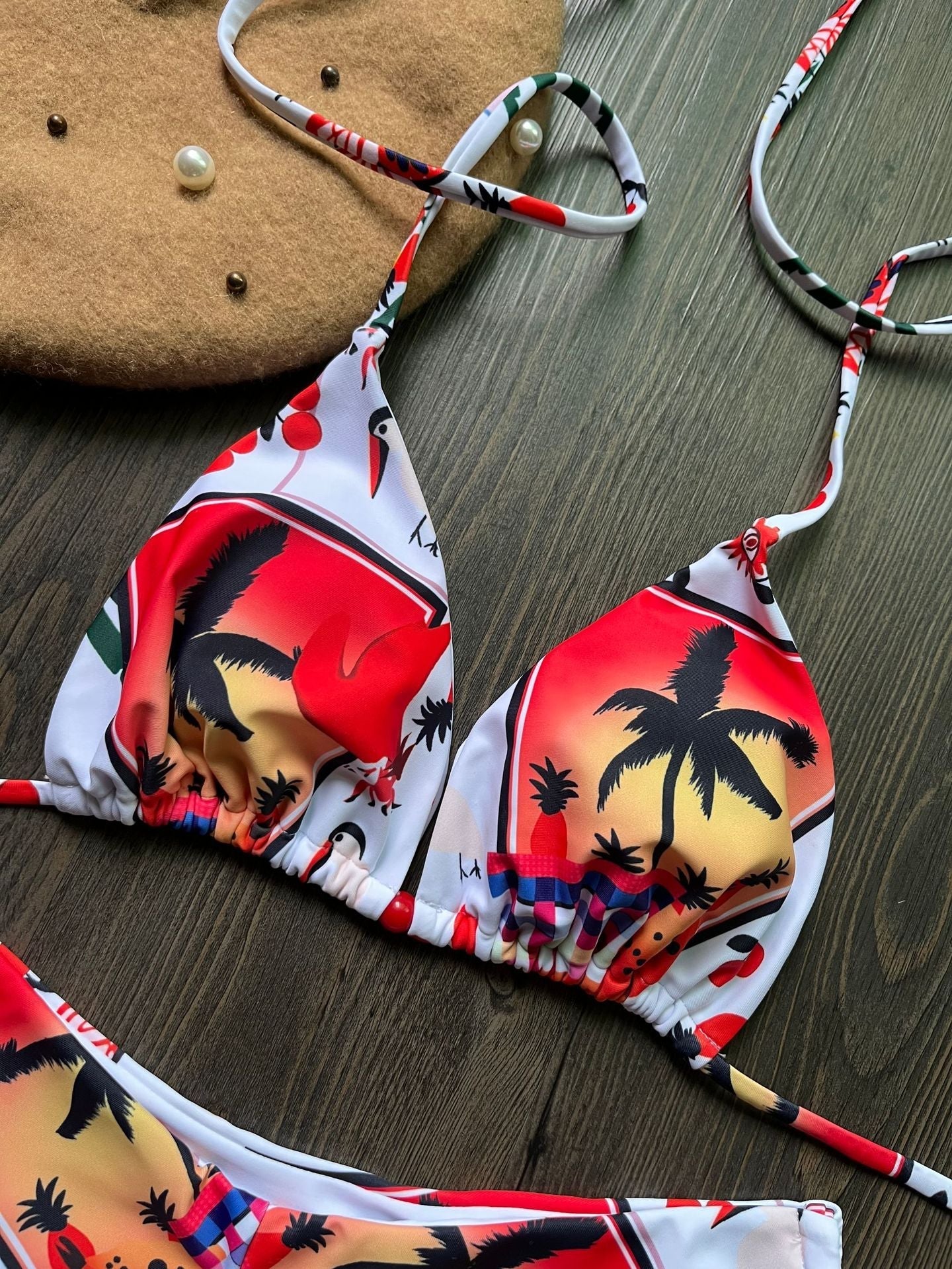 Swimsuit Women Printed Triangle Bikini Lace Up Three Point Bikini Swimsuit Bella Mia